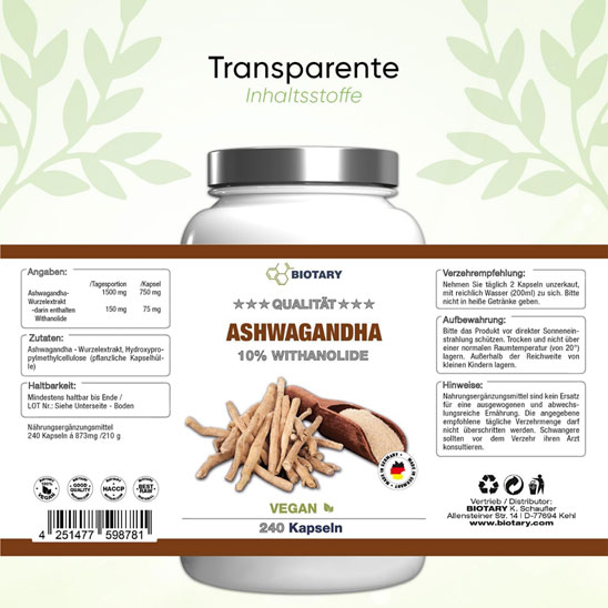 آشواگاندا بیوتاری با 10 درصد ویتانولید