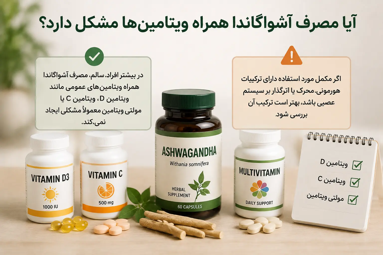 آیا مصرف آشواگاندا همراه ویتامینها مشکل دارد؟